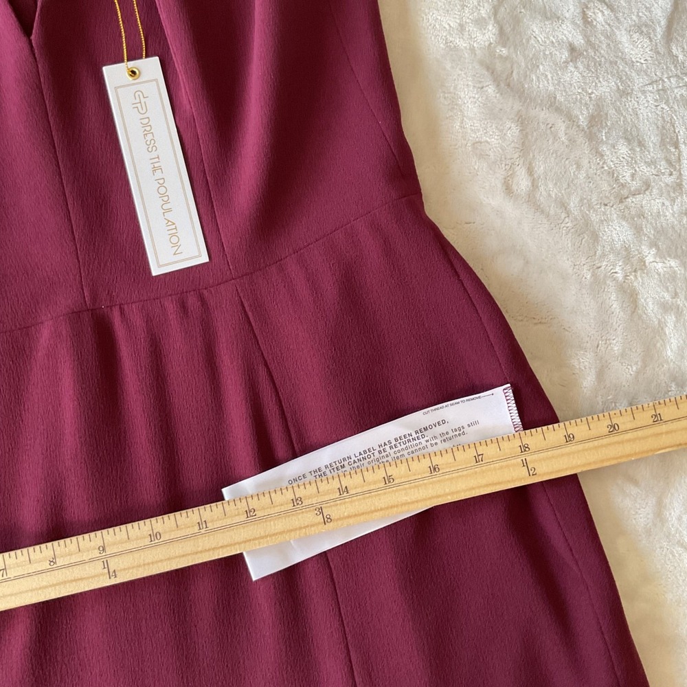Dress The Population Iris Slit Crepe Gown Side Slit Burgundy LARGE NWT - Picture 13 of 14